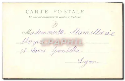 Kobieta w długim stroju i kapeluszu z ozdobami — wydawca Marie-Louise Michel, numer seryjny nie widoczny — Rewers