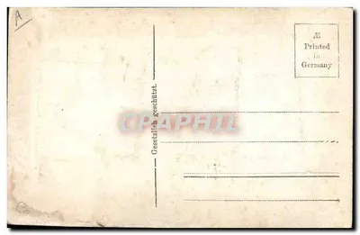 Mujer en vestido blanco — tarjeta postal decorada con tréboles y un corazón rojo — editor desconocido — Reverso