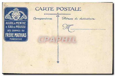 Im Krieg – belgische Maschinengewehre – Minzspiritus und Melissenwasser der Carmeliten des Bruders Mathias, Marseille — Rückseite