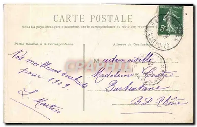Cena de inverno — Boa Ano — Carta postal francesa — Verso