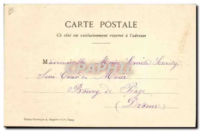 Mujer en vestido de encaje — Chantilly — Edición Phototypie A. Bergeret et Cie, Nancy — Reverso