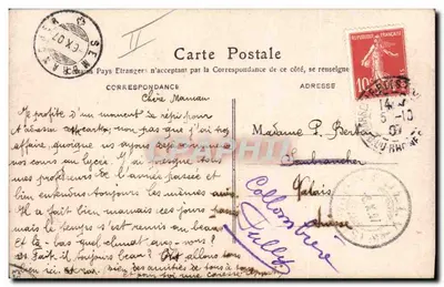 Liebe — Dekorierte Karte mit Briefmarken und Liebesversen — M.F. PARIS — Rückseite