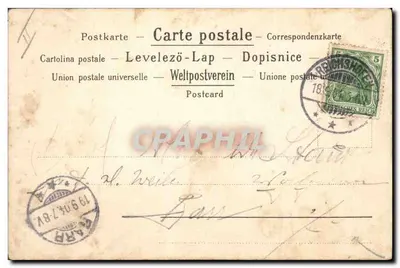 Jovem casal em traje da época — texto alemão — editor Weltpostverein — Verso