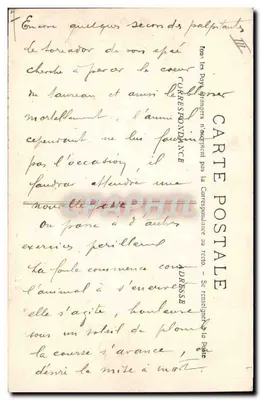 Bieg trzasku — Torero w momencie uderzenia szpilą — Fototypia R. Hanouar, Marsylia — Rewers