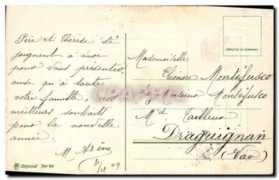 Arranjo de flores azuis — Boa Ano Novo — editor desconhecido, número de série não visível — Verso