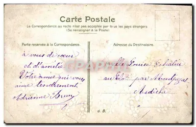 Bilhete postal antigo Fantasia Flores Pombas — Verso