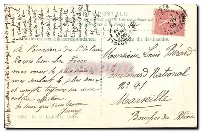 Fioletowe kwiaty — Urodziny — K. F. Editeurs, Paryż, n° 969 — Rewers