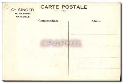 Kind und Tiger spielen mit einer Singer-Nähmaschine — CIE SINGER, Marseille — Rückseite