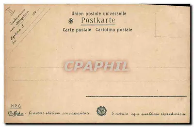 Mulher e crianças perto de um lago — cena de jardim — União Postal Universal, N.P.G. — Verso