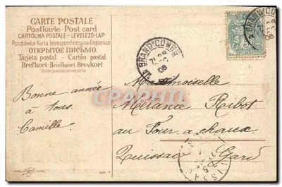 Scena zimowa — Wesołych świąt — wydawca Trade Mark, nr 691 — Rewers