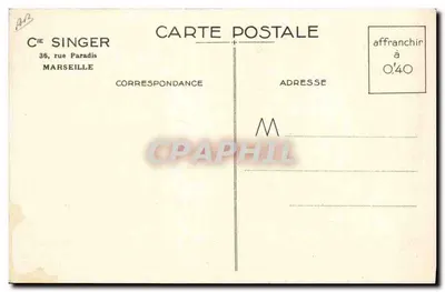 Mulher à máquina de costura Singer — propaganda para móveis que incorporam a máquina — Cie Singer, Marselha — Verso