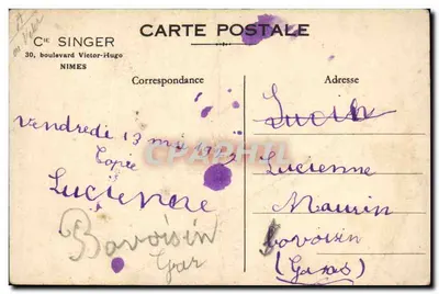 Bambina con macchina da cucire Singer — pubblicità — CIE SINGER, Nîmes — Verso