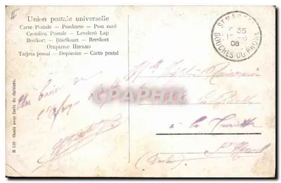 Oasis — scène de vie avec dromadaires et bâtiments — éditeur R 118 — Reverso