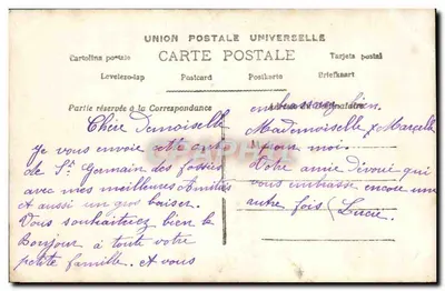 Te envío esta tarjeta postal de Saint-Germain-des-Fossés — pareja en escena — E.N. n°228 — Reverso
