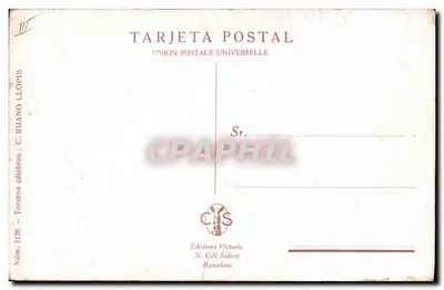 Um torero em ação — 'Una Gaonera' — C. Ruano Llopis, N.º 1128 — Verso