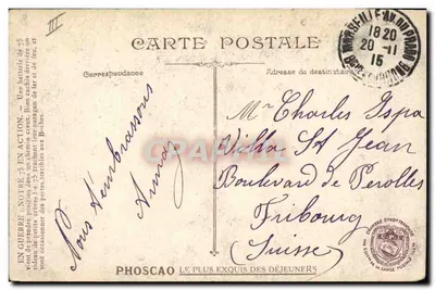 Batalha da Marne — Bateria de 75 em ação — Phoscao — Verso