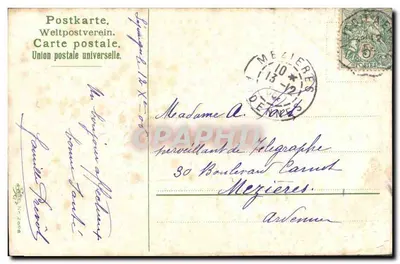 Arranjo de myosotis — Boa festa — Carta postal. União Postal Universal. Carte postale. Weltpostverein. — Verso