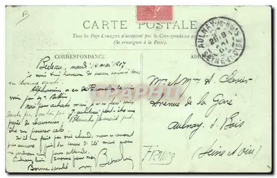 Béjaïa (Algérie) — Cảnh làm việc với lạc đà — Thẻ bưu thiếp có ngày 14 tháng 5 năm 1907 — Mặt sau