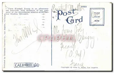 Clara Kimball Young, em Garson Studios, Edendale — Publicada pela California Postcard Co., Los Angeles — Verso