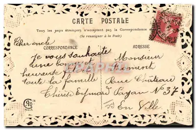 Bouquet de flores — Feliz fiesta — editor París — Reverso