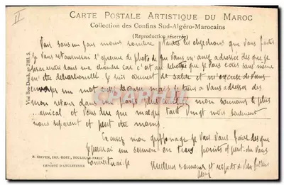 Bou-Denib (Marrocos oriental sul) — colheita de datais perto da pista de Colomb-Béchar — série I, n°5, G.L. J. Henr. F. — Verso
