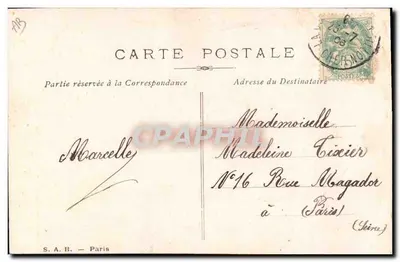 Arranjo de rosa e flores azuis — Boas Festas — S.A.B. Paris — Verso