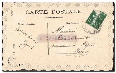 Bouquet di rose e colombi — Cartolina d'epoca di auguri — J.C. Paris — Verso