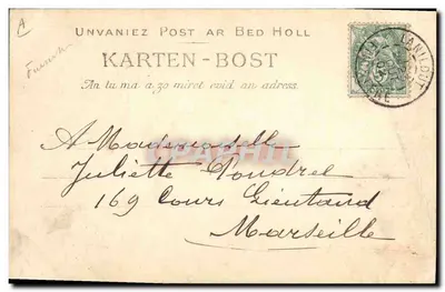 Młoda kobieta z Fouesnant — W modlitwie — Studium fryzur Bretanii — Kolekcja VILLARD-Quimper, n°1202 — Rewers
