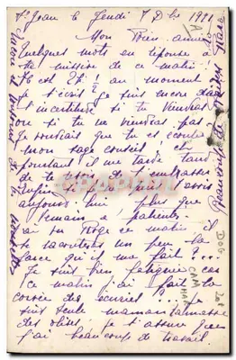 Linguagem dos Selos — Carta postal ilustrada com selos franceses e mensagem amorosa — Verso