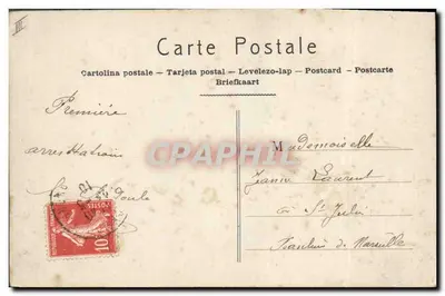 Langage des timbres — Kartka pocztowa dekoracyjna z francuskimi znaczkami i zdjęciem mężczyzny — JAK PARIS — Rewers