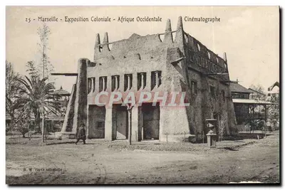 Bilhete postal antigo Exposição colonial de Marselha Cinematógrafo da África Ocidental