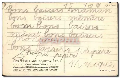 Les Trois Mousquetaires — scène de campement — Cliché Pathé — Rückseite