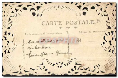 Violetas — buquê sobre toalha bordada — J. C. PARIS, n°01 — Verso
