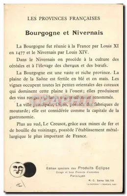 Burgundia-Nivernais — Francuskie Provincje — Specjalne wydanie Produits Éclipse — Rewers