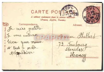 Paisaż górski z domem — dekor kwiatowy — K. F. wydawcy Paryż, seria 108 — Rewers
