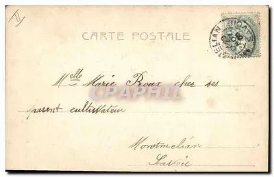 Kobieta na drewnianej rozgrywce — scena bukoliczna — wydawca E. Charron, nr 4390 — Rewers