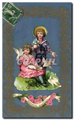 Enfants avec colombes — Souhaits sincères — éditeur non visible