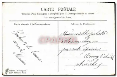 Dwie skrzydlate ptaki noszące list — Najlepsze życzenia — K.F. wydawcy, seria 0.1801 — Rewers