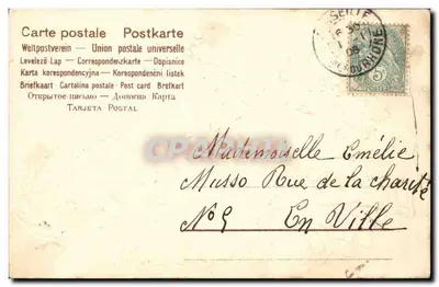Harpas e gui — Boa Ano — Carta postal da União Postal Universal — Verso