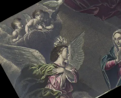Crowned Angel and Celestial Children — Religious Scene — Publisher Ch. Pontane, Paris
