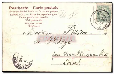 Carta postal decorativa — pássaros e flores — editor não visível — Verso