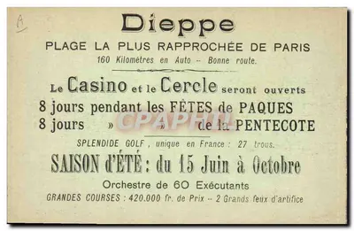 Dieppe — O Casino — O Tênis — A. Betteloup Editor — Dieppe — Verso