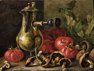 Natureza morta com cafeteira — obra de Mary Golay — 1917