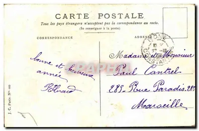 Arranjo de violetas — J.C. Paris N° 600 — selo de 5 centavos — Verso