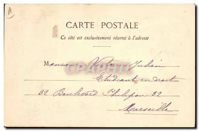 Pierrot Avocat — Comische scène met een man in kostuum van clowner en een militair — Fototipie A. Bouyuret & Cie, Nancy — Achterkant