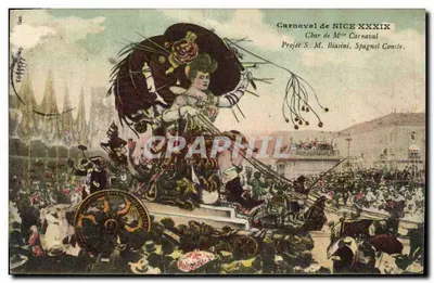 Bilhete postal antigo Carnaval de Nice XXXIX Carro da Senhora Carnaval