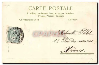 Lilás e estribo — Boa Ano — Jane M. — Carta postal francesa — Verso