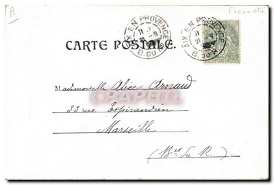 Palhaço e mulher sobre uma garrafa — Souvenir E. John n° 640 — Verso