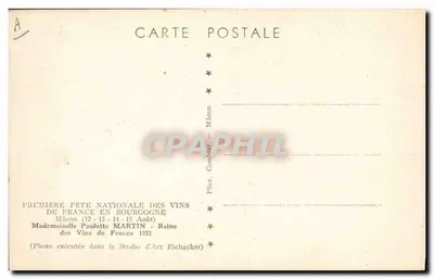 Mademoiselle Paulette Martin — Rainha dos Vinos da França 1933 — Fot. Combier — Verso