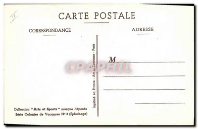Crianças descascando maçãs — Coleção 'Artes e Esportes' — Impresso na França, Série Colônias de Férias N°3 (Descascamento) — Verso